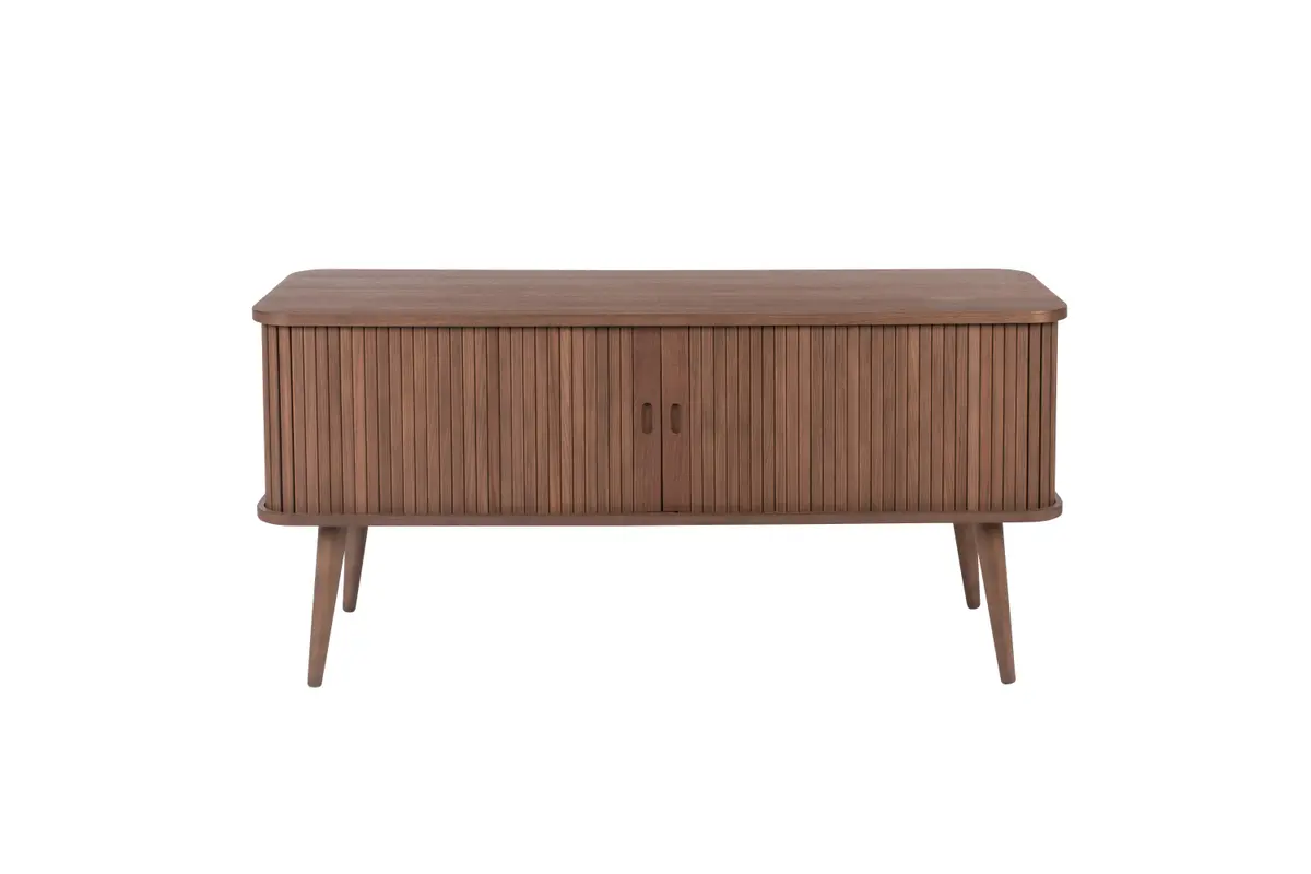 ZUIVER Barbier TV-bord, m. 2 skyvedører - brun valnøttfiner og gummitre (120x40)