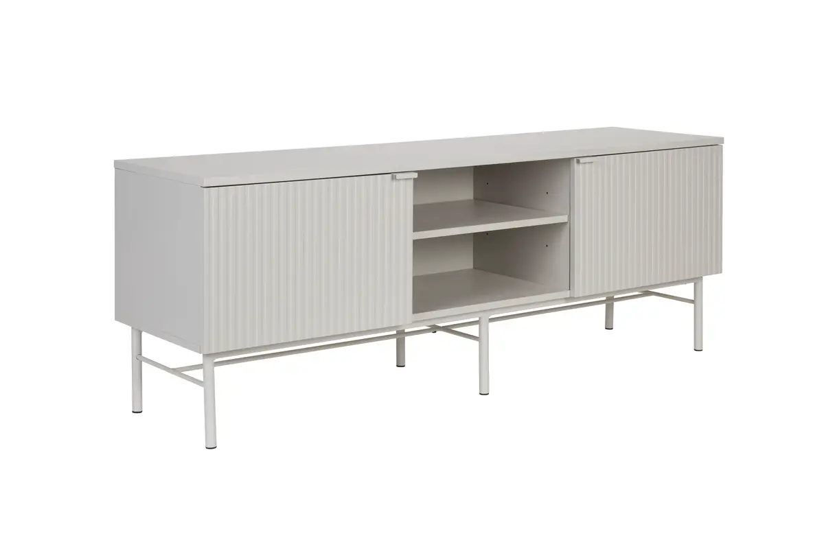 WHITE LABEL LIVING Cayo lavt TV-bord, med 2 dører og 3 hyller - hvit MDF og hvitt jern (155x40)