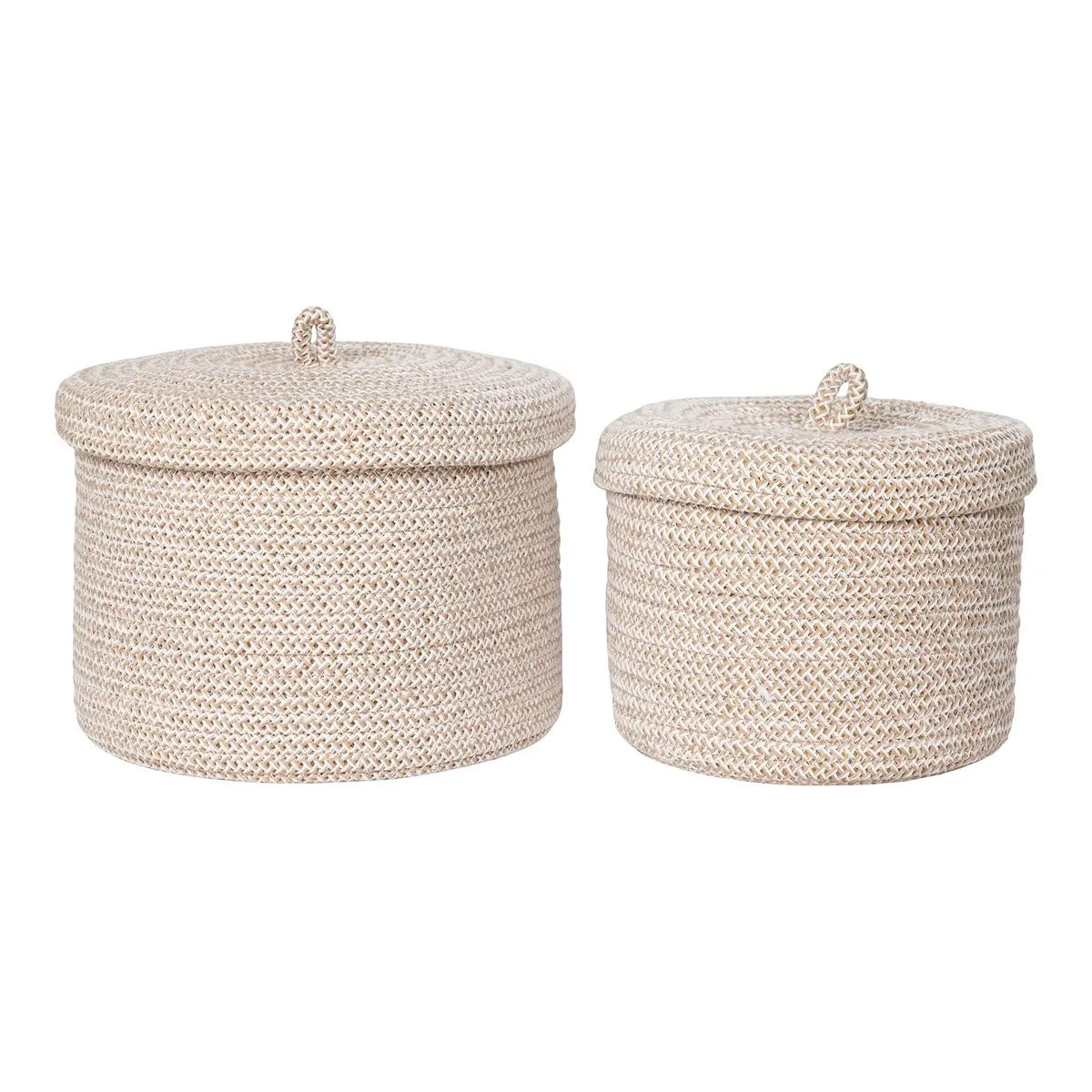 HOUSE NORDIC Kurv med lokk, bomull, beige, sett med 2 stk