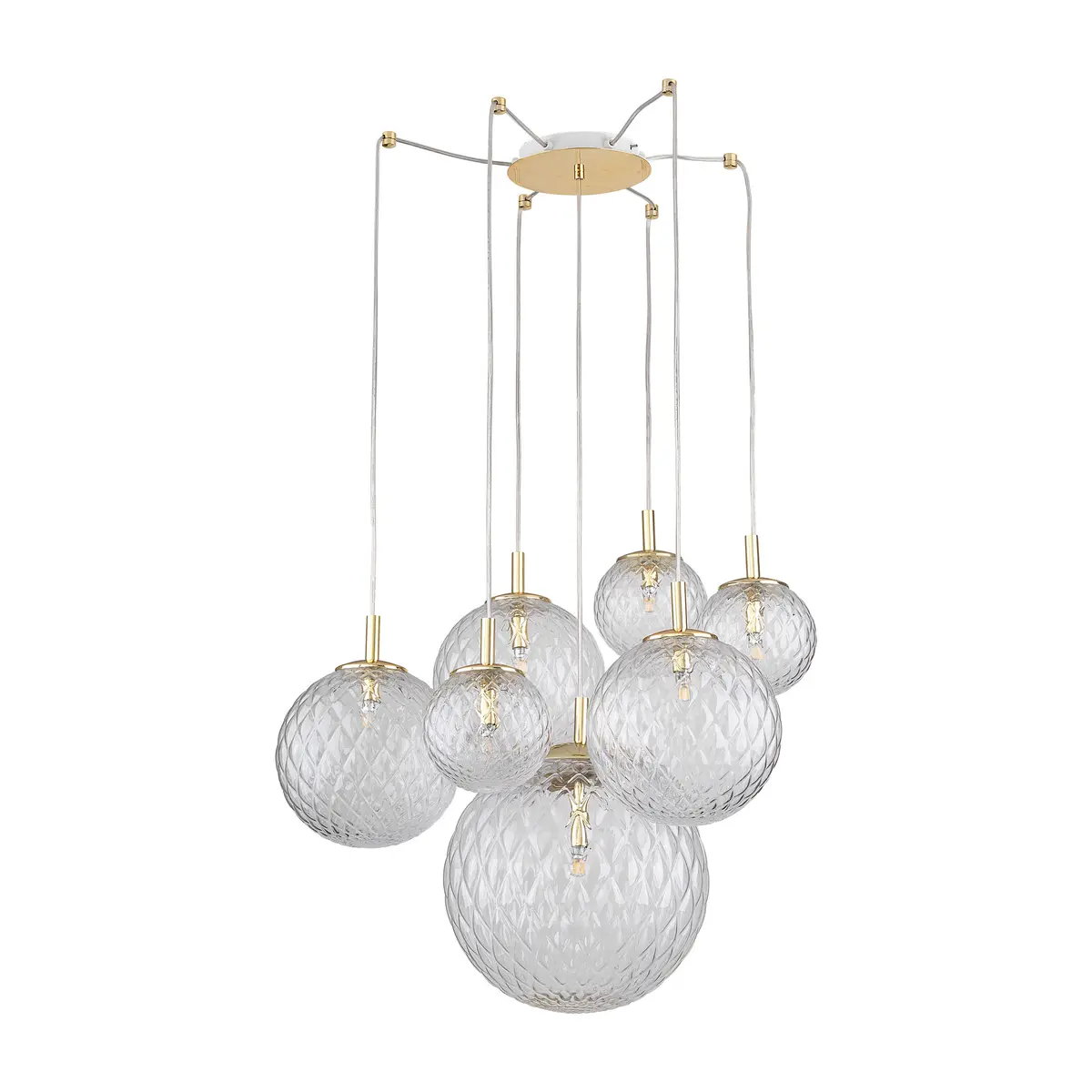 TK Cadix taklampe, m. 7 skjermer - glass og gull stål