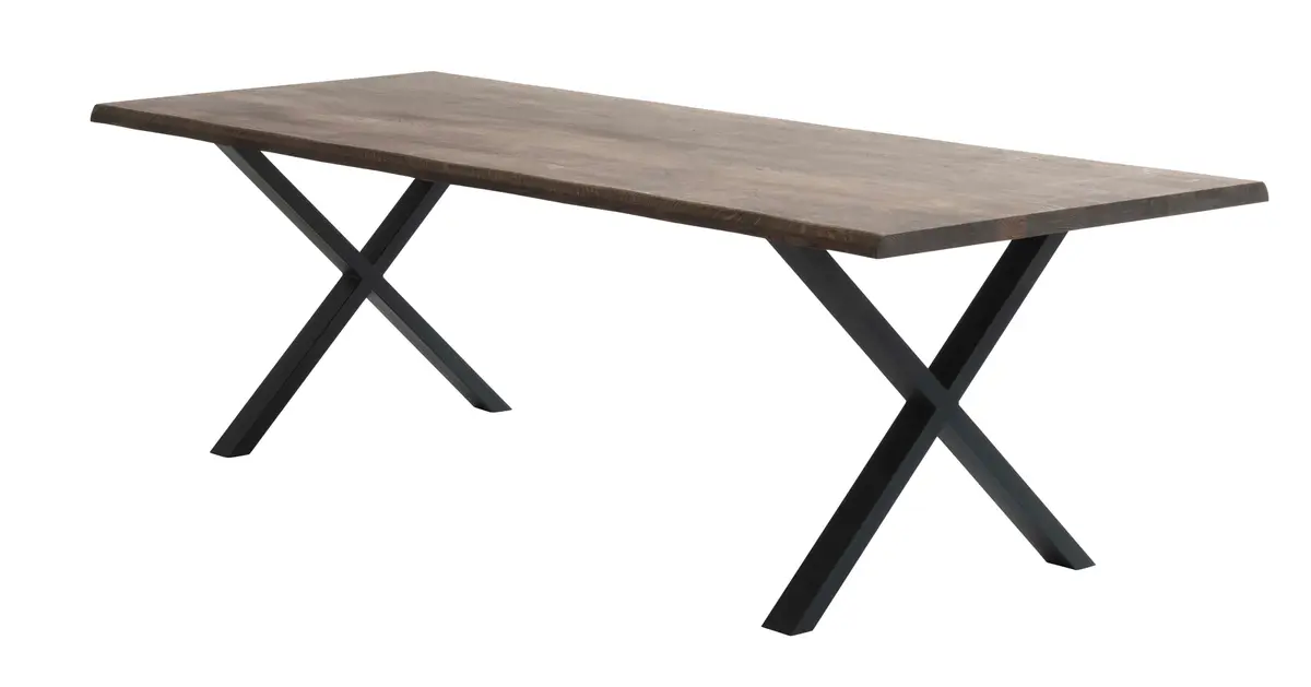 Atlantic spisebord med bølgekant 40 mm, med uttrekk - røkt eik og svart metall (95x260)