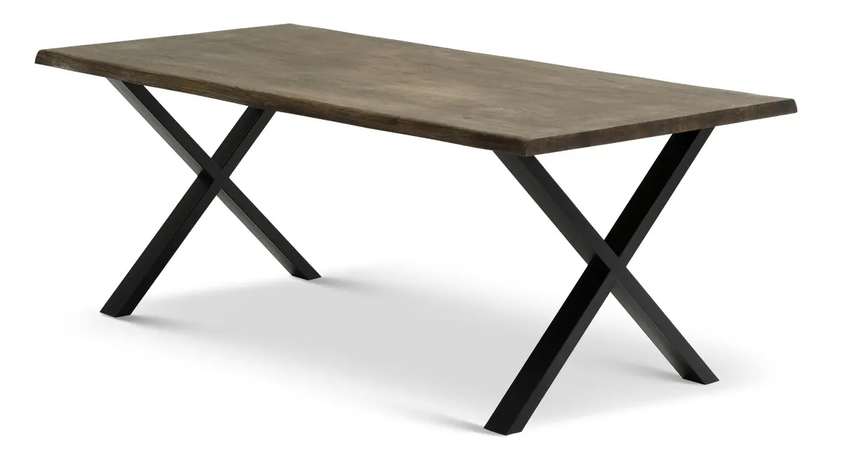 Atlantic spisebord med bølgekant 40 mm, med uttrekk - røkt eik og svart metall (95x200)