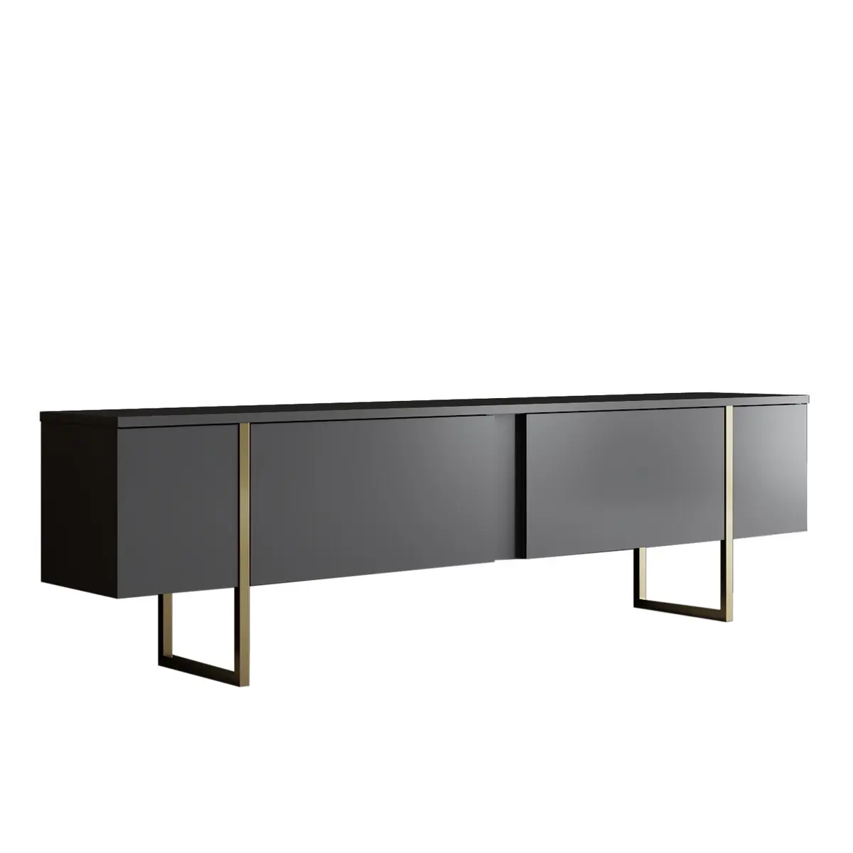NORDVÄRK Luxe TV-bord, m. dører - antrasittgrå melamin og gullmetall (180x30)