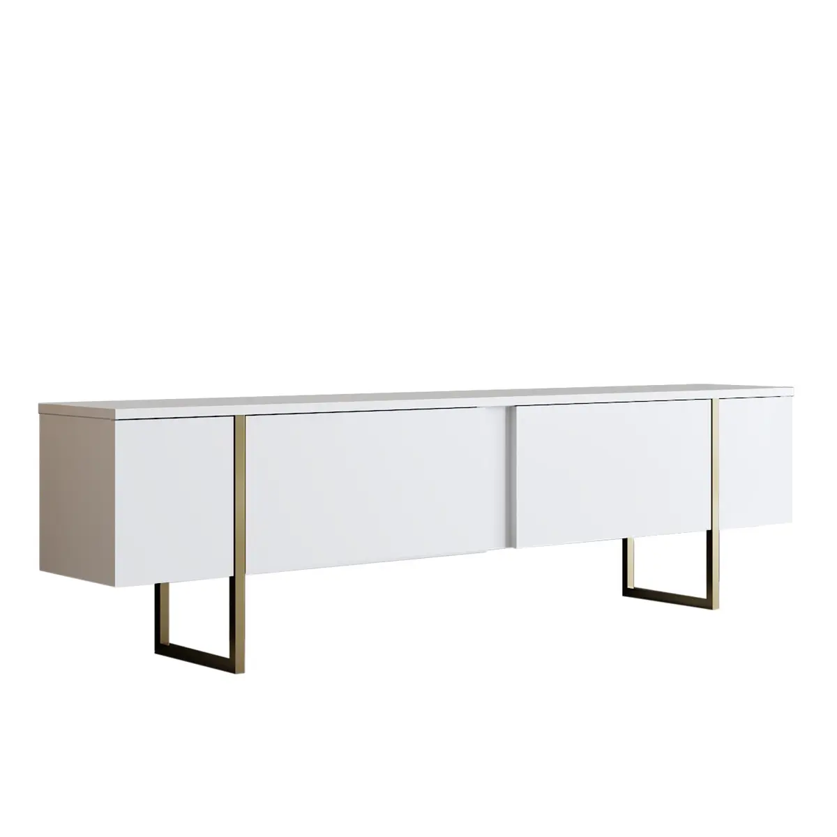 NORDVÄRK Luxe TV-bord, m. dører - hvit melamin og gullmetall (180x30)