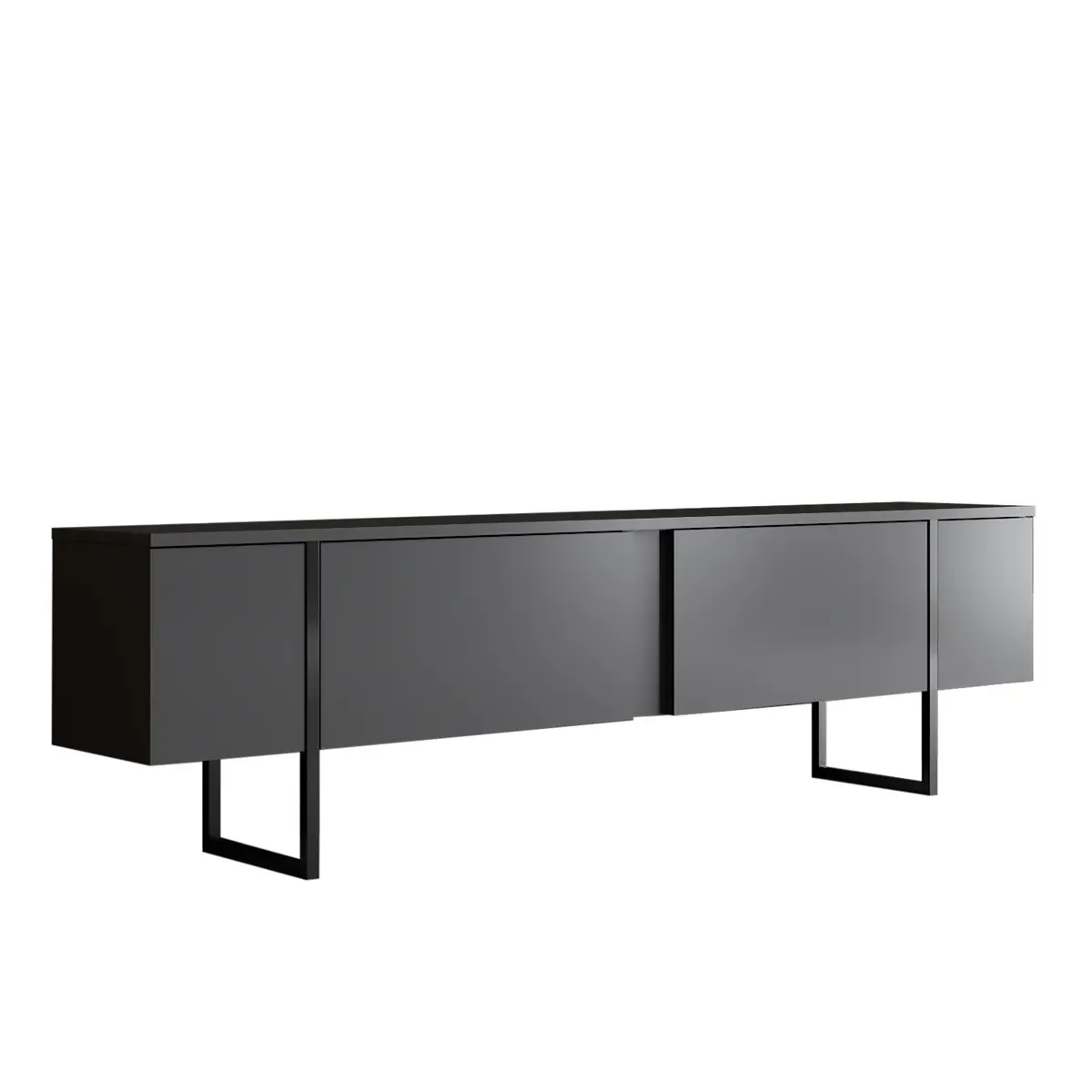 NORDVÄRK Luxe TV-bord, m. dører - antrasittgrå melamin og svart metall (180x30)