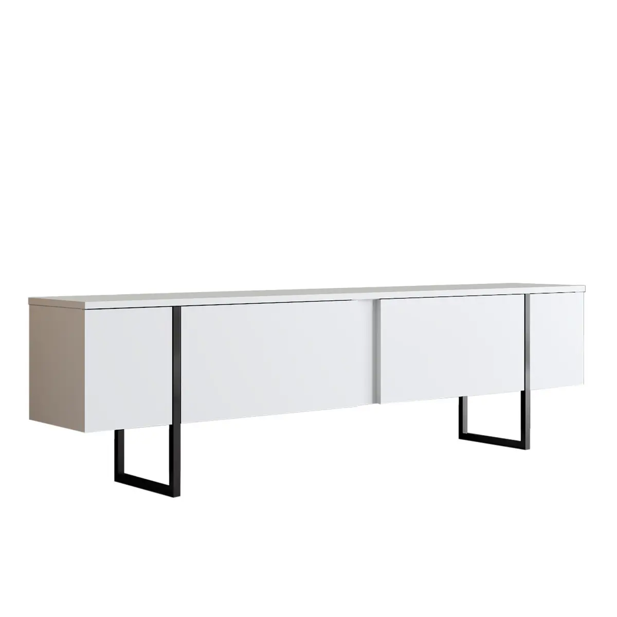 NORDVÄRK Luxe TV-bord med dører - hvit melamin og svart metall (180x30)