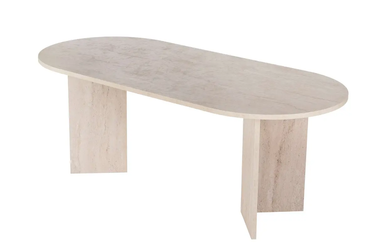 NORDVÄRK Sobel spisebord, ovalt - sandtravertin melamin (200x90)