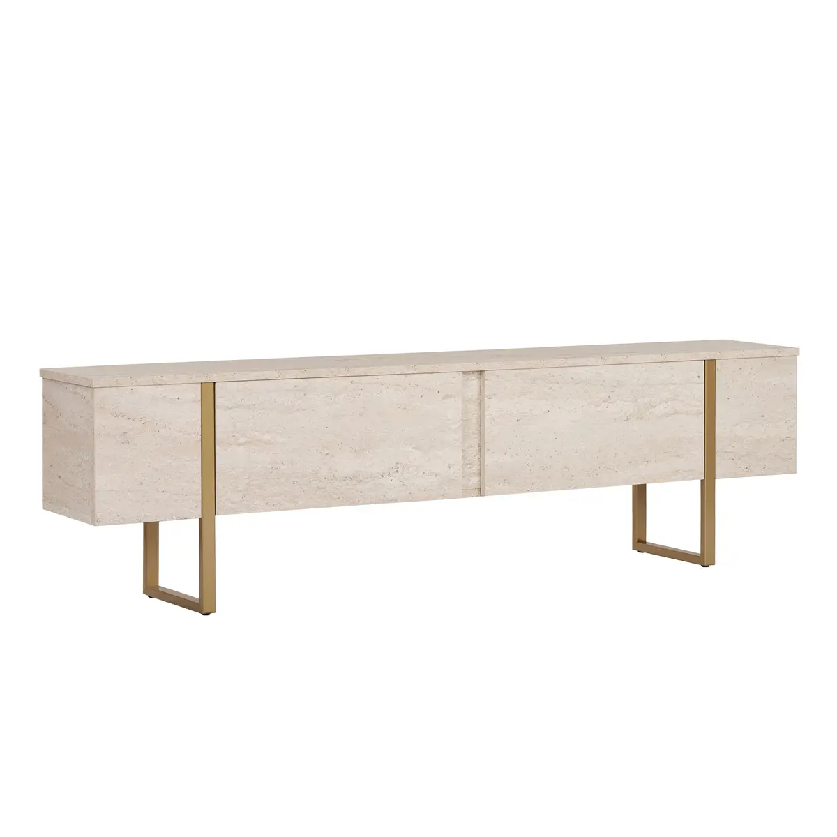 FUNZI LIVING Onera TV-bord, med 2 dører - sand travertin melamin og gull (180x30)