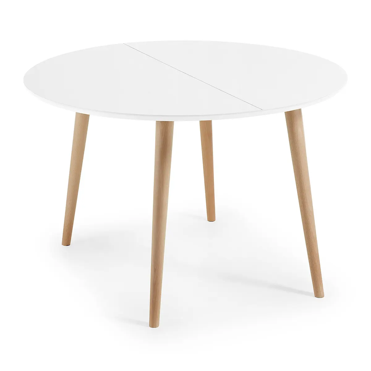 KAVE HOME Oakland spisebord, med uttrekk - hvit MDF og naturlig bøk (120(200)x120)