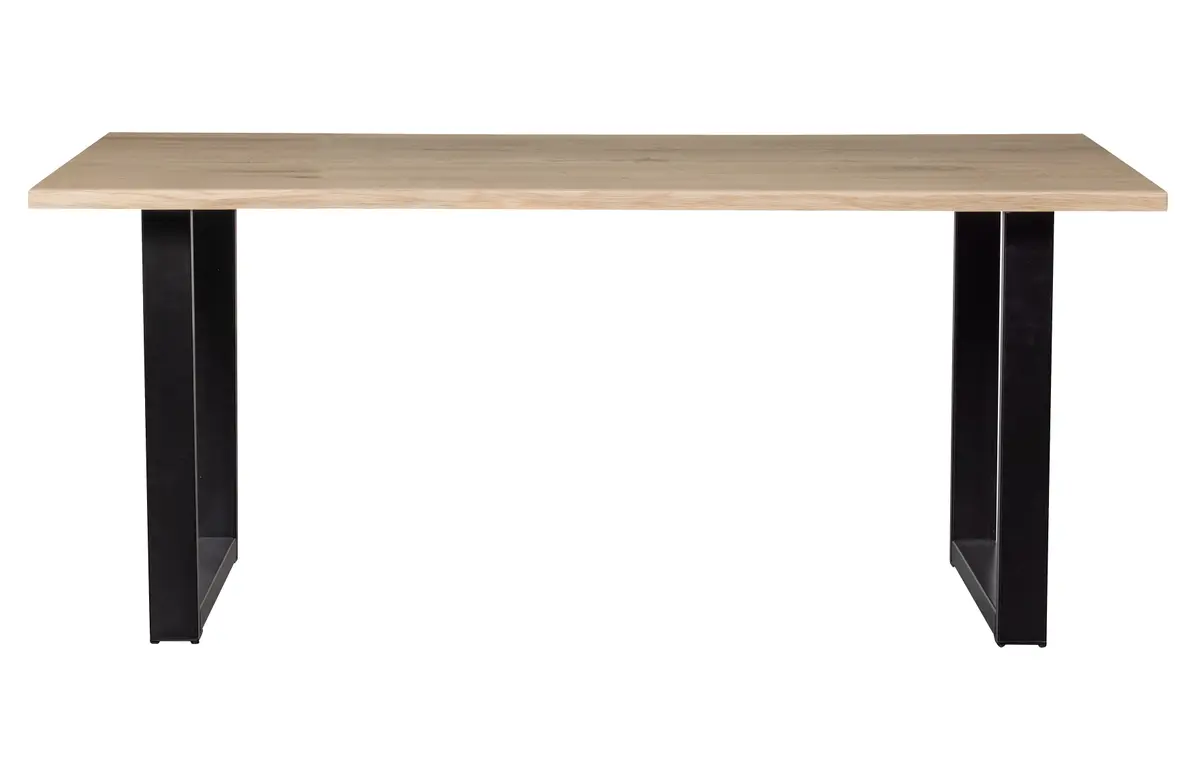 WOOOD Tablo trestamme spisebord, m. bølgekant, rektangulært - naturlig eik og sort stål (180x90)