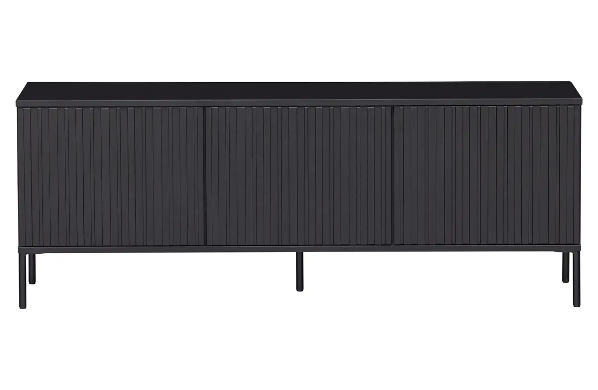 WOOOD EKSKLUSIV Ny Gravure TV-bord, m. 3 trykk for å åpne dører - svart furu og svart metall (B:150)