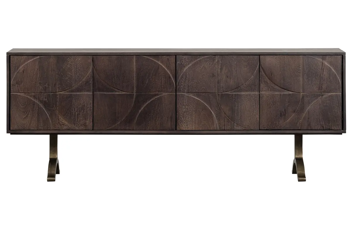 WOOOD Collection skjenk, m. 4 dører, 2 hyller og 3D-mønster - valnøttfarget mangotre (180x40)
