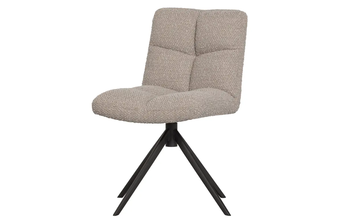 WOOOD EKSKLUSIV Vinny spisebordsstol, svingbar - ekte boucl&eacute; polyester og sort metall