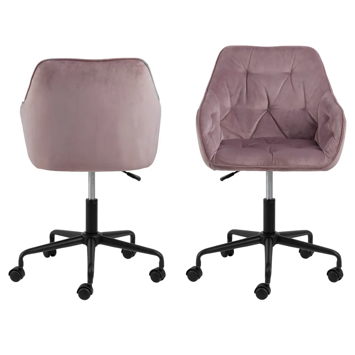 ACT NORDIC Brooke skrivebordsstol, med armlener - støvete rosa polyester og sort metall