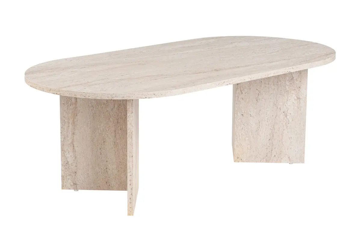 NORDVÄRK Sobelbord, ovalt - grov travertin melamin (119x60)