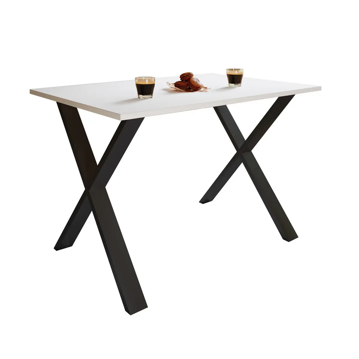 Xona X-feet spisebord - hvitt tre og sort aluminium (110x50)