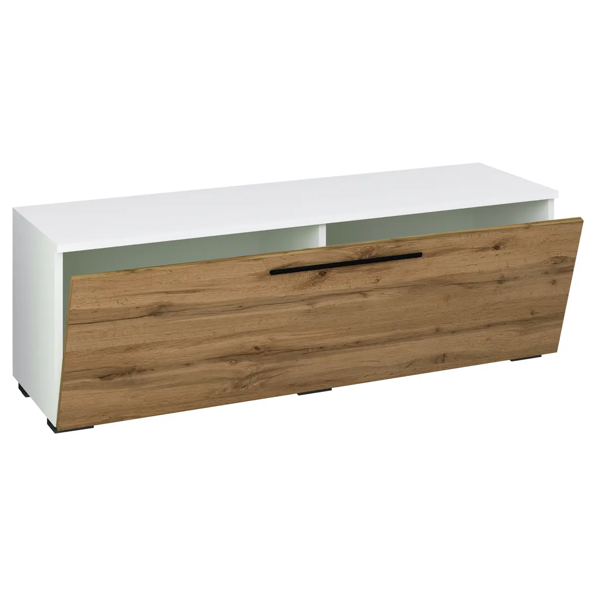 VCM NORDIC Arila M TV-bord, m. 1 dør og 2 rom - hvitt og naturlig tre (115x40)