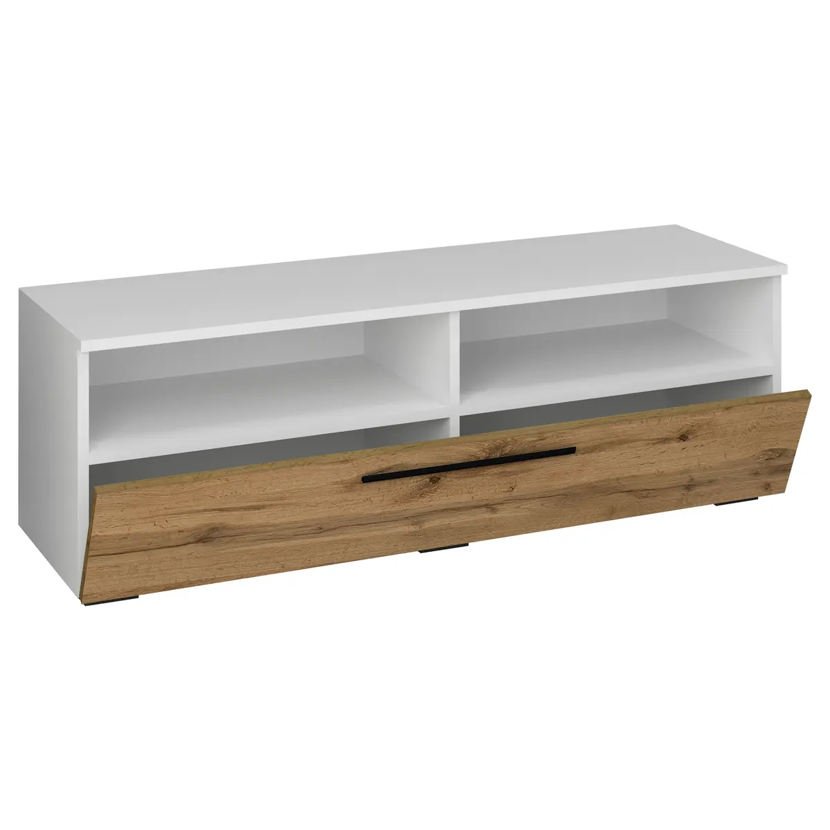 VCM NORDIC Arila XL TV-bord, m. 1 dør og 4 rom - hvitt og naturlig tre (115x40)