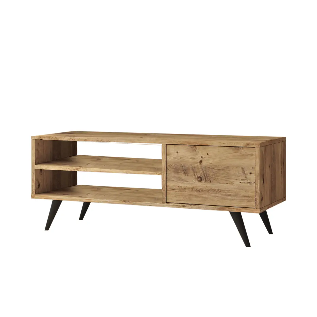 NORDVÄRK CD1 TV-bord, m. 1 dør og 1 hylle - naturlig melamin og tre (110x40)