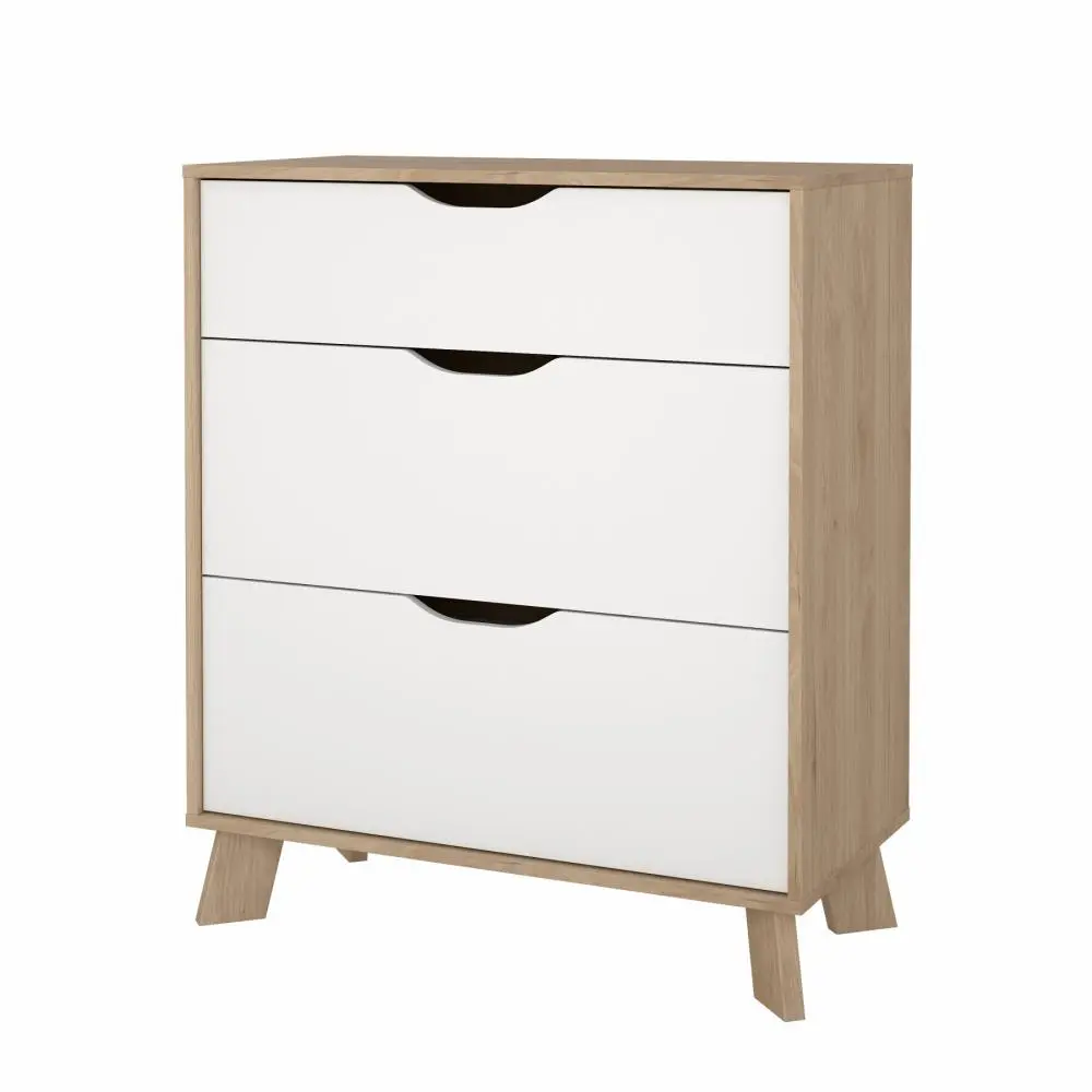 TVILUM Ikast kommode med 3 skuffer, Jackson Hickory / Hvit, 78,7 x 39,8 x 92,2 cm