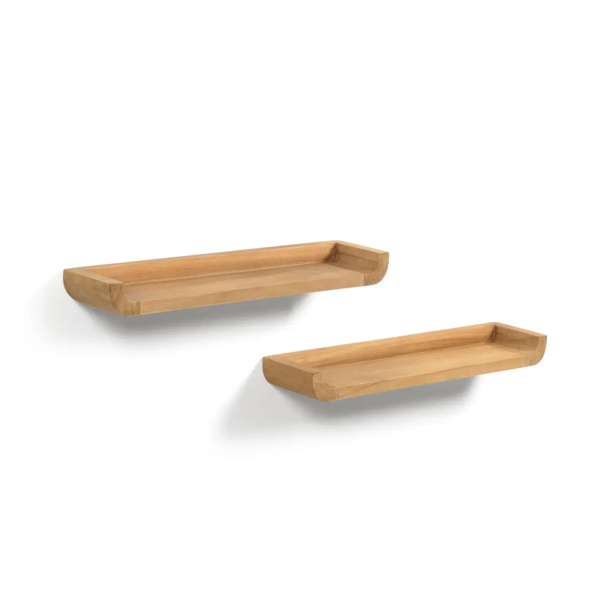 KAVE HOME Shamel vegghylle til badet - naturlig teak (sett med 2)