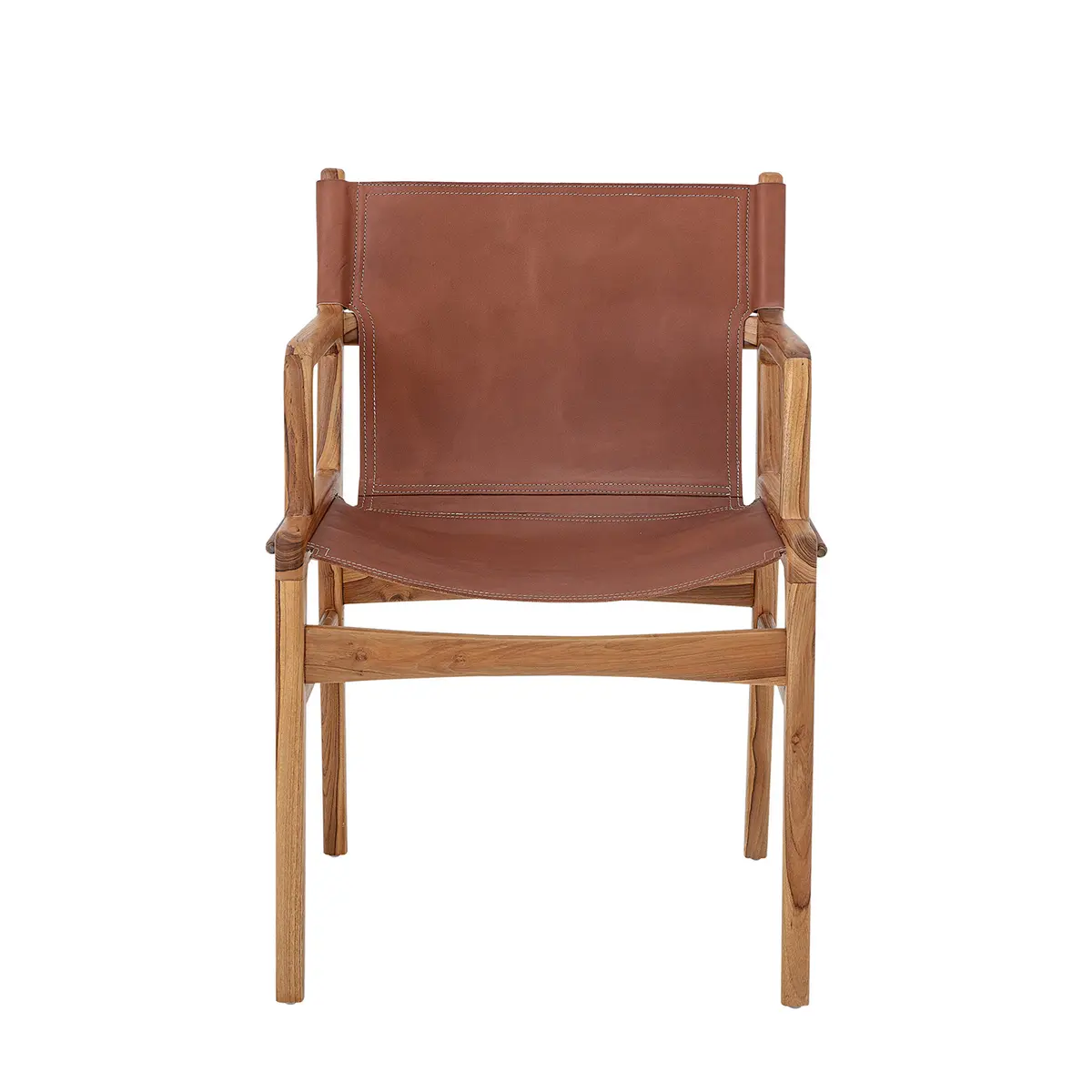 BLOOMINGVILLE Ollie lenestol, med armlener - naturlig teak og brunt skinn