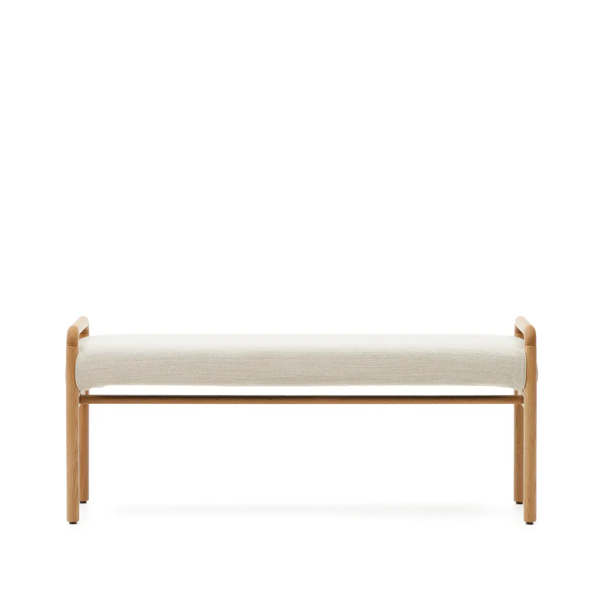 KAVE HOME Macaret-benk, med avtakbart trekk - beige chenille og naturlig eik (120x38)