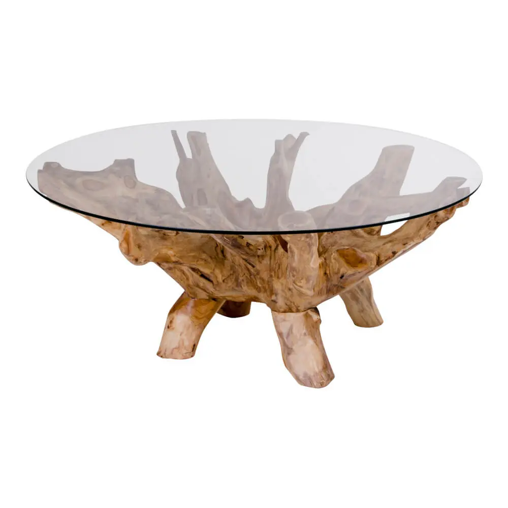 HOUSE NORDIC Amazon salongbord - bordplate i teak og glass, rund (Ø 110)