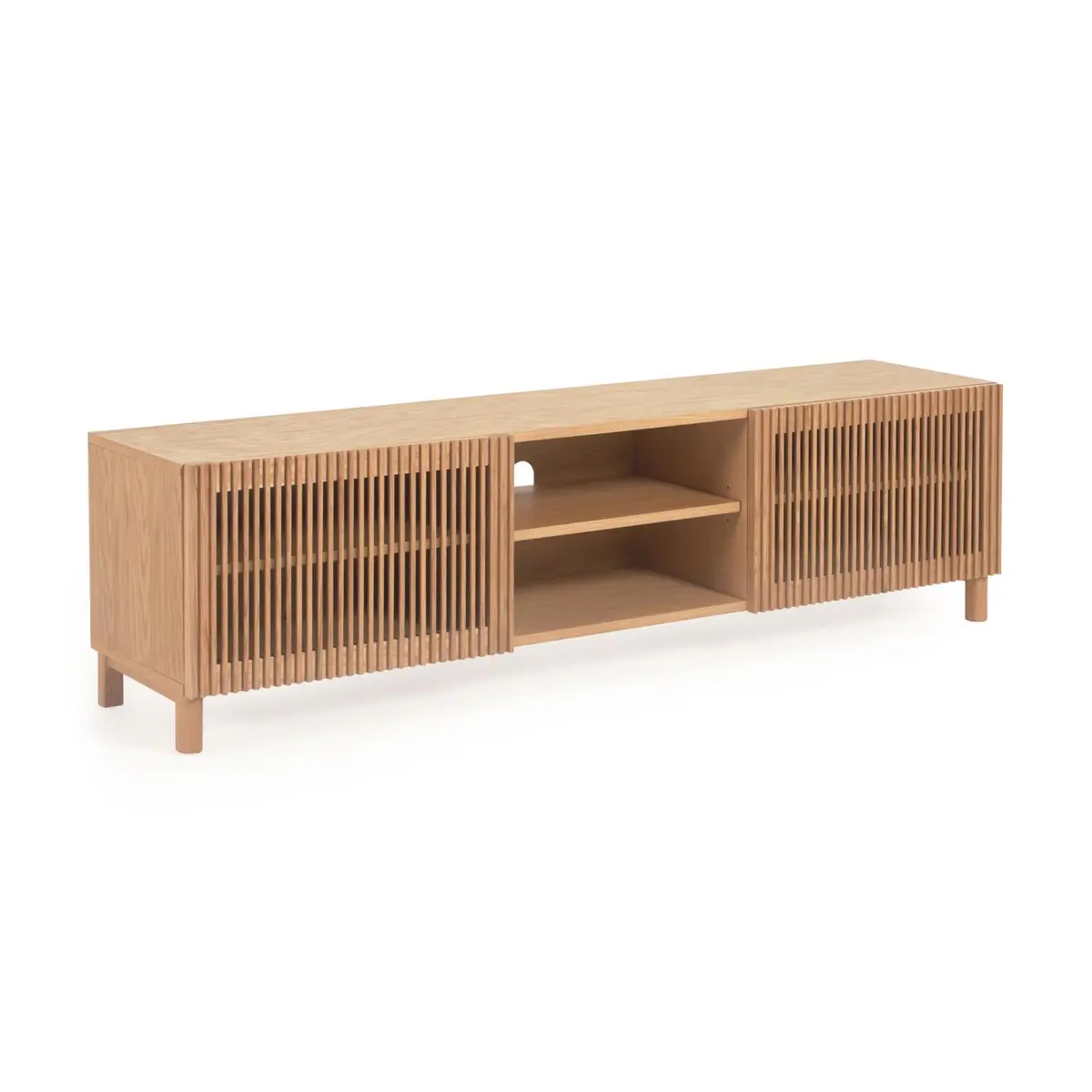 KAVE HOME Beyla TV-bord, m. 2 dører og 3 hyller - naturlig eikefiner og eiketre (180x49,5)