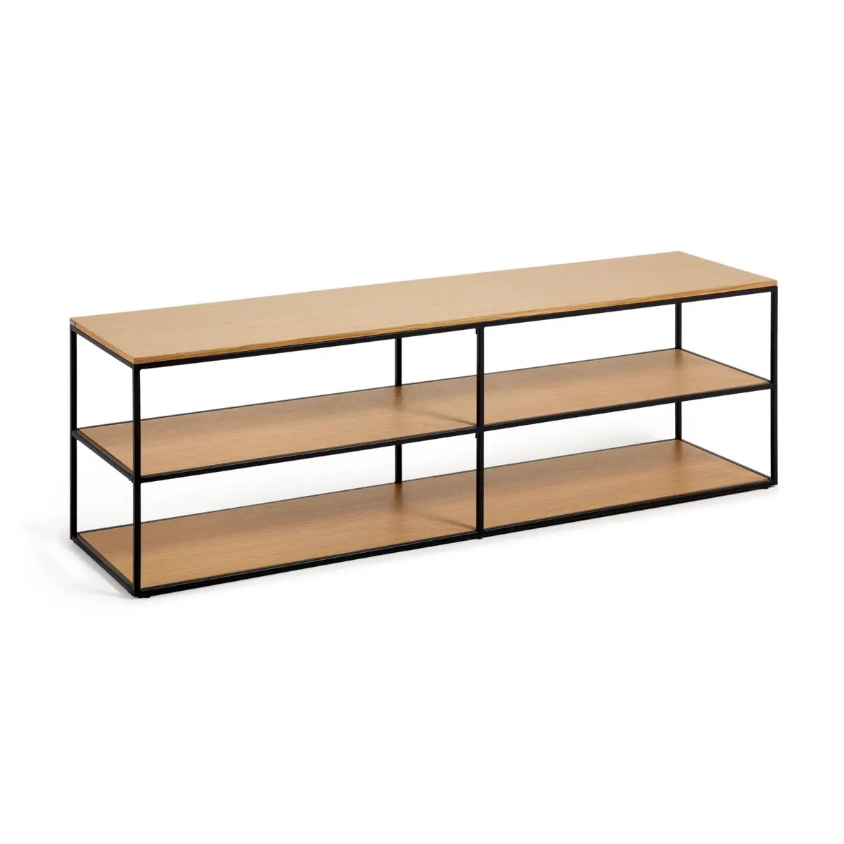 KAVE HOME Yoana TV-bord, m. 2 hyller - naturlig eikefiner og svart jern (160x40)