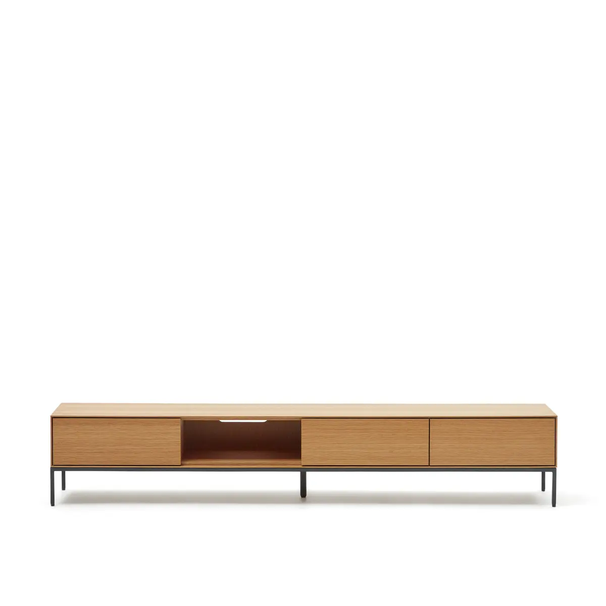 KAVE HOME Vedrana TV-bord, m. 3 skuffer og 1 rom - naturlig eikefiner og sort stål (195x40)