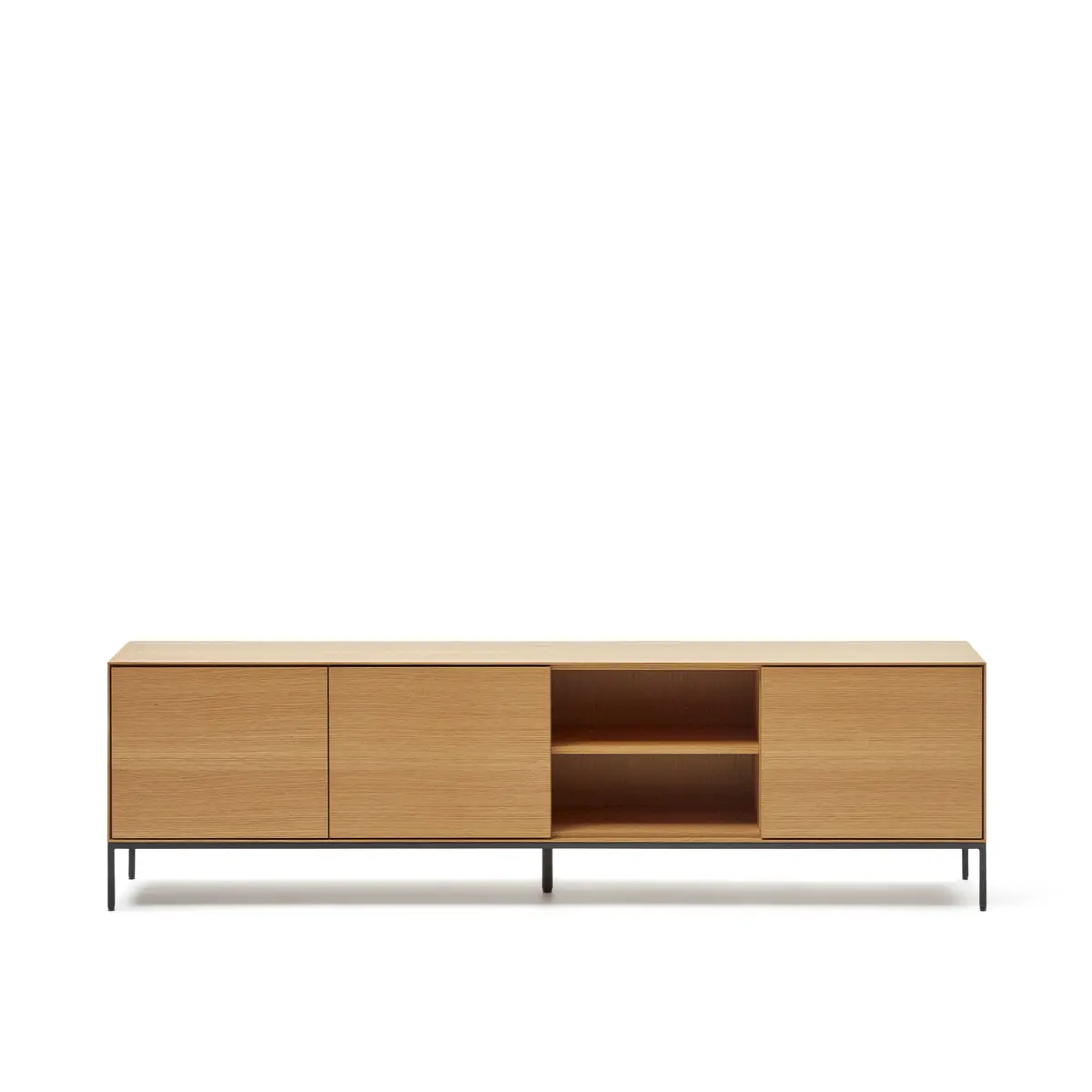KAVE HOME Vedrana TV-bord, m. 3 dører og 4 hyller - naturlig eikefiner og sort stål (195x40)