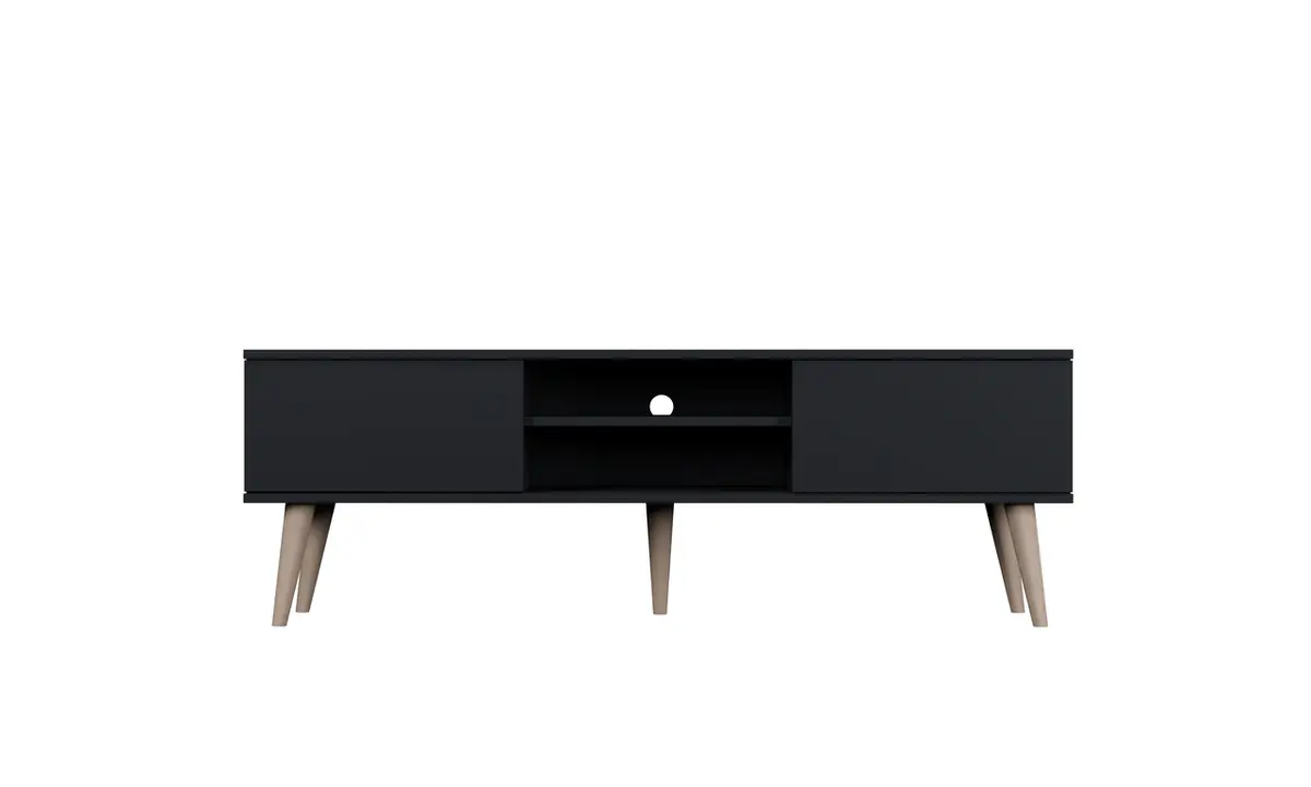 KOCOT RTV Toronto TV-bord, m. 2 dører og 1 hylle - svart bøk (160x35)