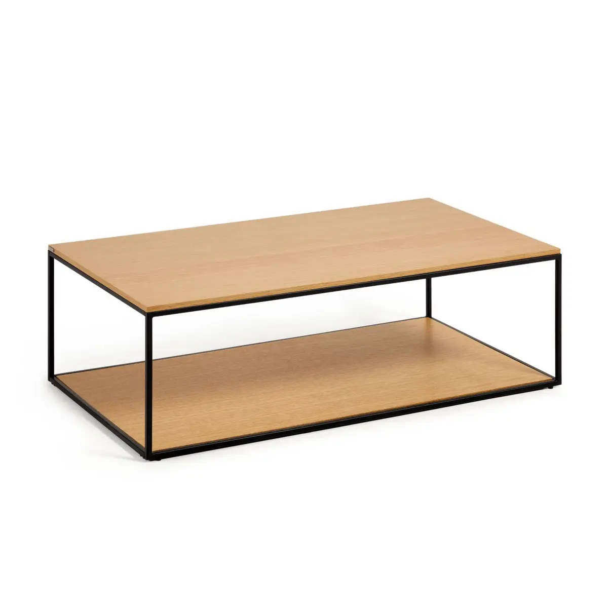 KAVE HOME Yoana sofabord, m. 1 nederste hylle - naturlig eikefiner og svart jern (110x60)