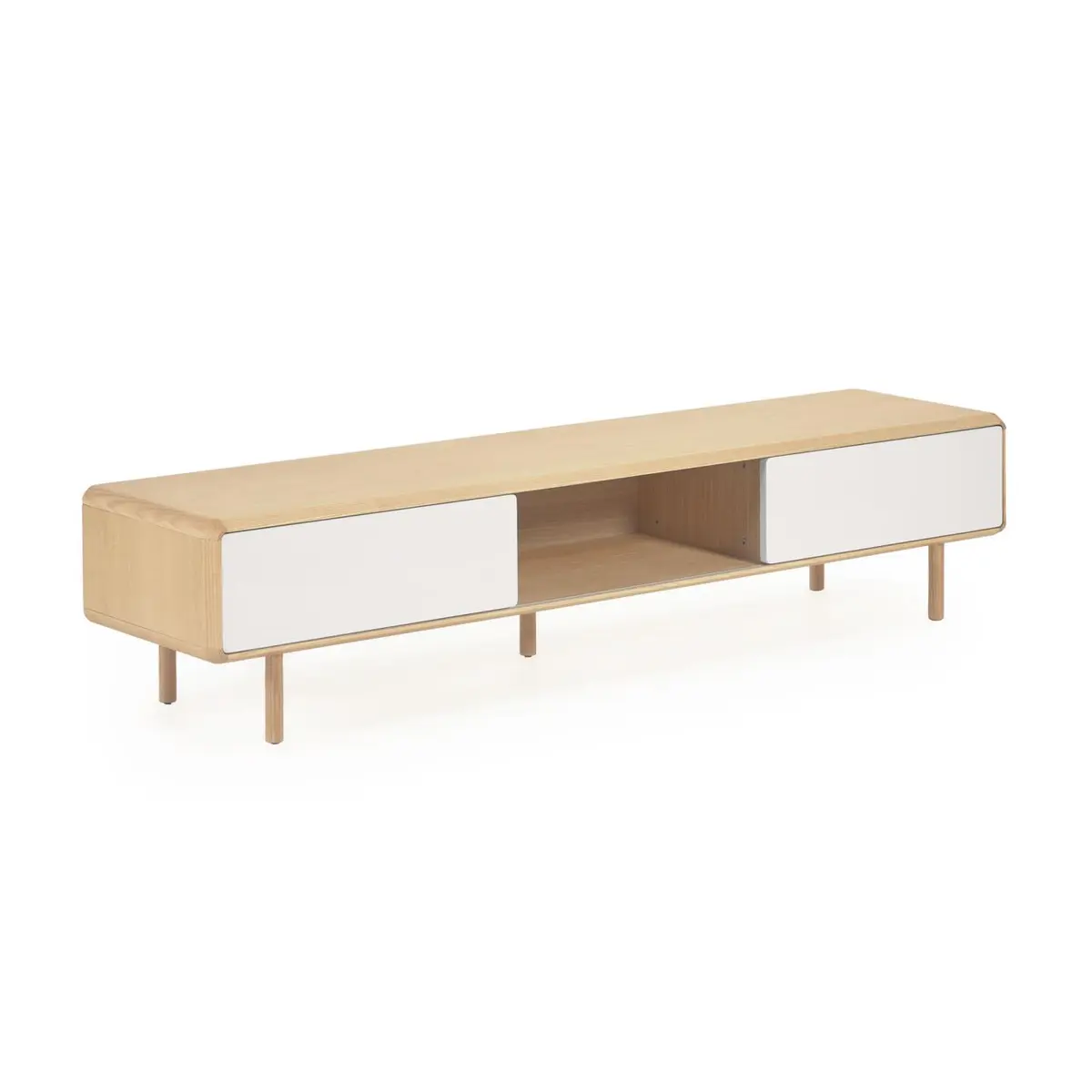 KAVE HOME Anielle TV-bord, m. 2 skyvedører - grå/naturlig ask finer/asketre (180x41)