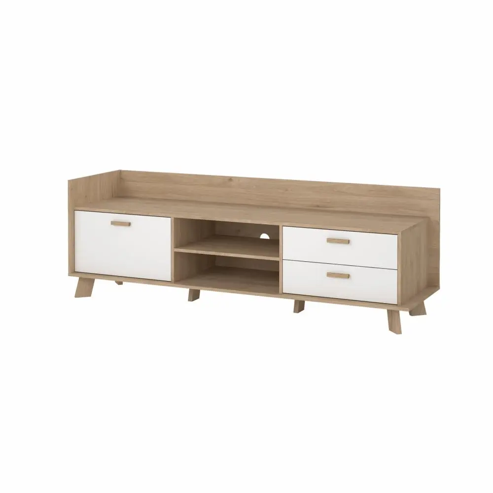TVILUM Ikast TV-enhet med 1 dør + 2 skuffer, Jackson Hickory/Hvit, 181,9 x 51,2 x 61,6 cm