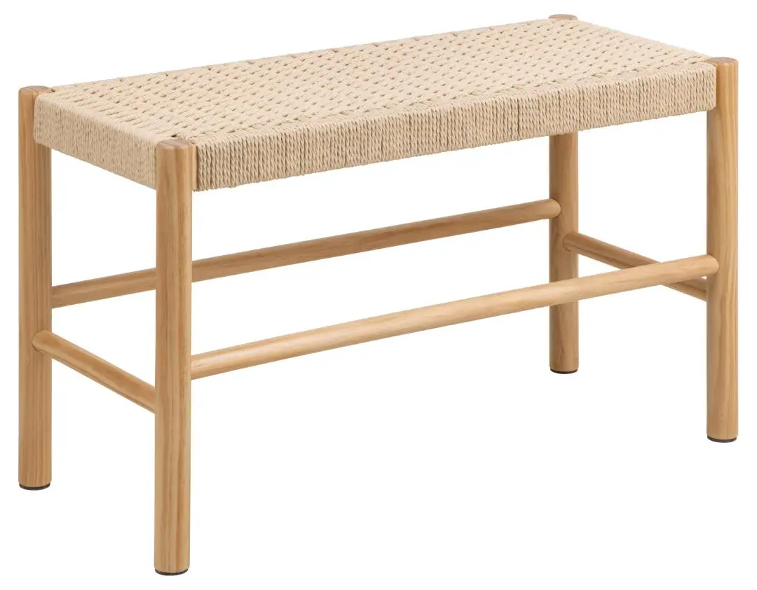 ACT NORDIC Alvin benk, med vevd mønster, rektangulær - off-white papirkurv og naturlig furu (80x35)