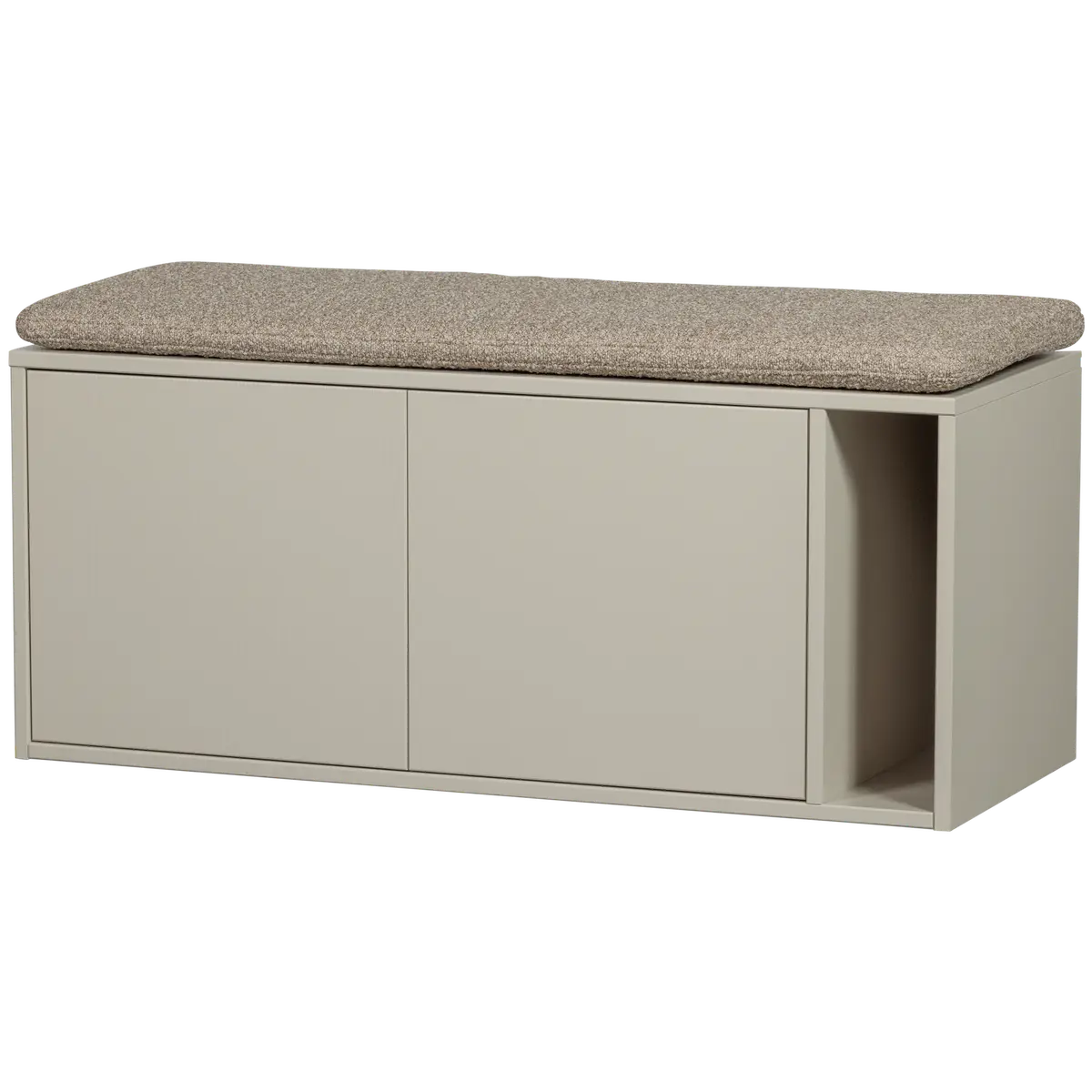 WOOOD Settle Down TV-bord/benk, med sittepute, 2 dører og 1 hylle - støvete grå furu (108x44)