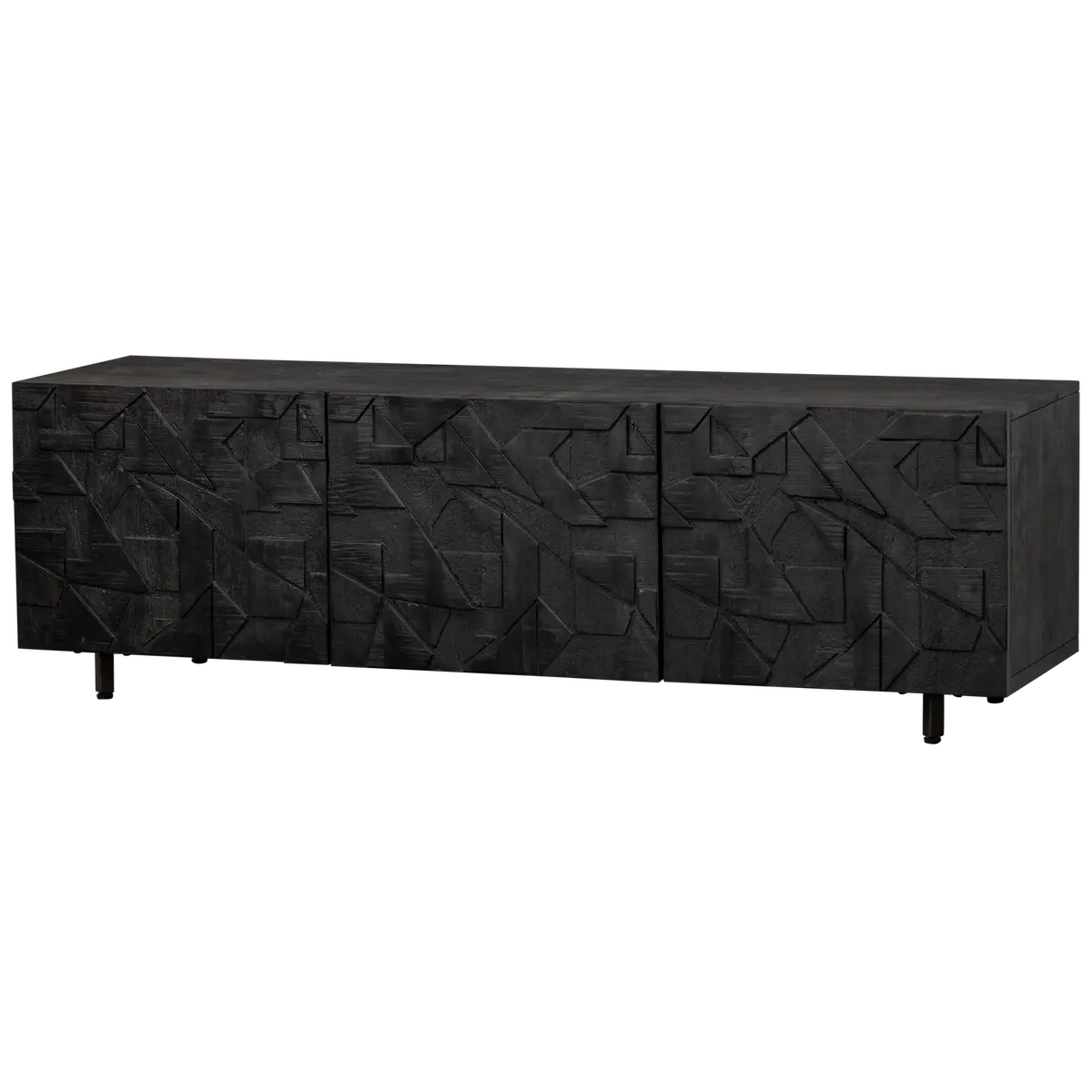 WOOOD TV-bord, med 3 dører og 2 hyller - svart mangotre (160x45)