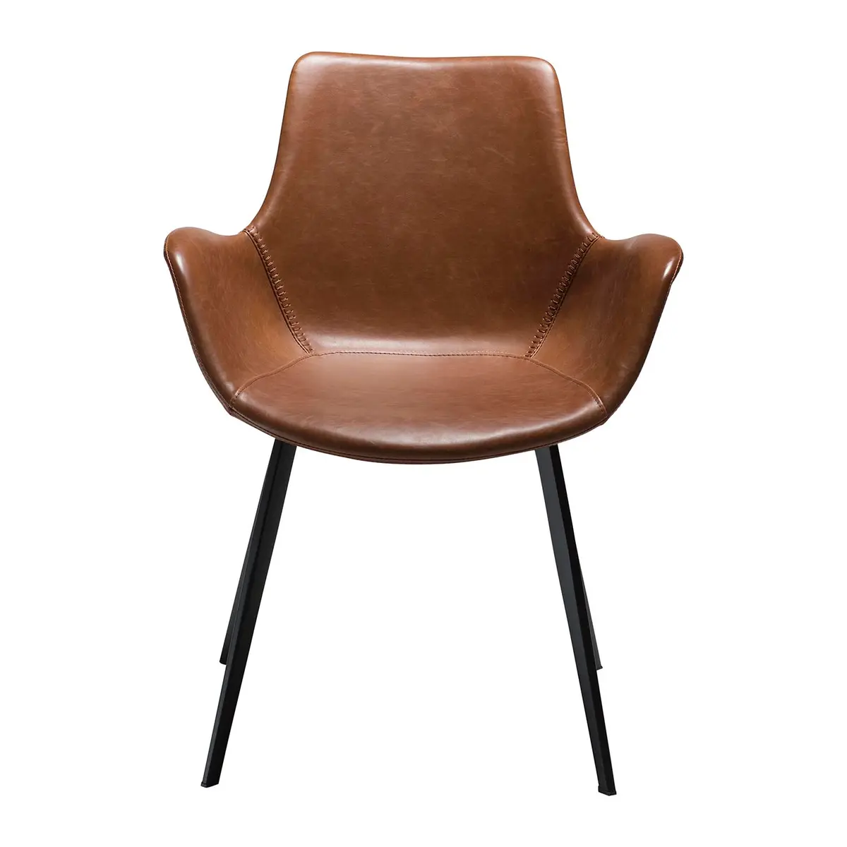 DAN-FORM Hype spisebordstol, m. armlener - vintage lysebrunt kunstskinn og sort stål