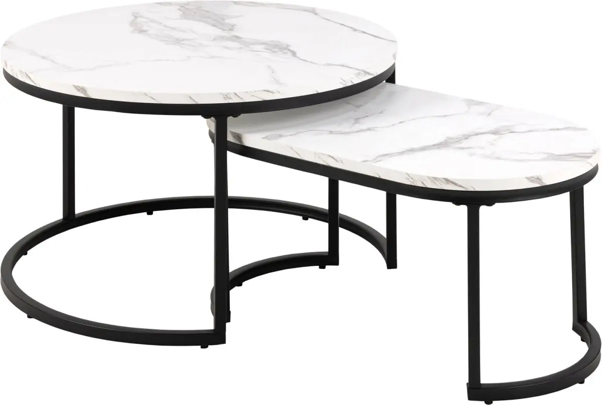 Spiro sofabord Ø70cm, 2 stk. marmor dekor hvit.