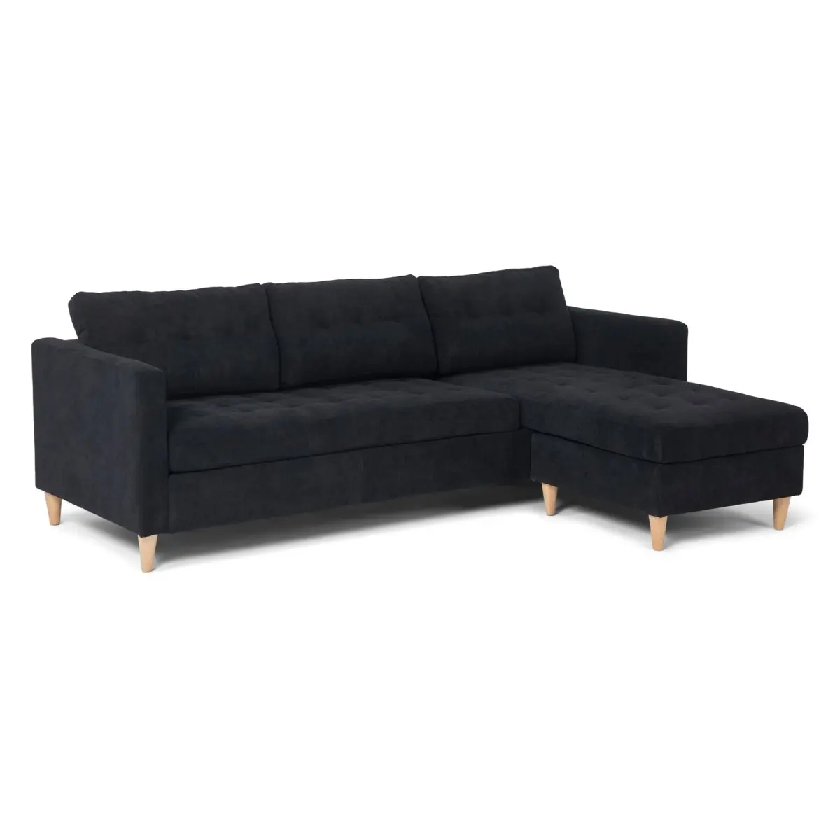 Marino sofa AB3, sjeselongsofa høyre eller venstresnudd i fløjl svart.