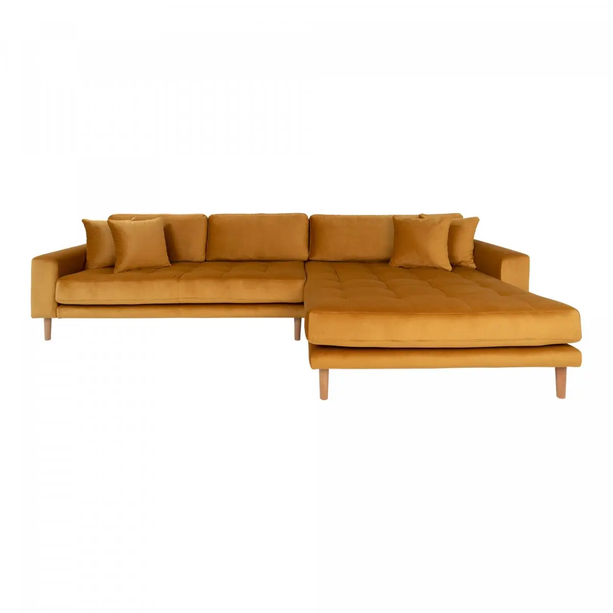 Lido sofa , sjeselongsofa høyrevent velur senneps gul.