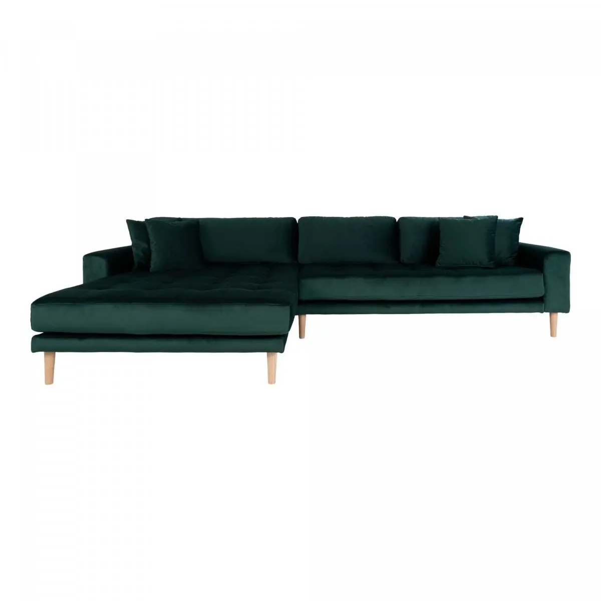 Lido sjeselong sofa venstresnudd velur inkl. 4 pynteputer, grønn.