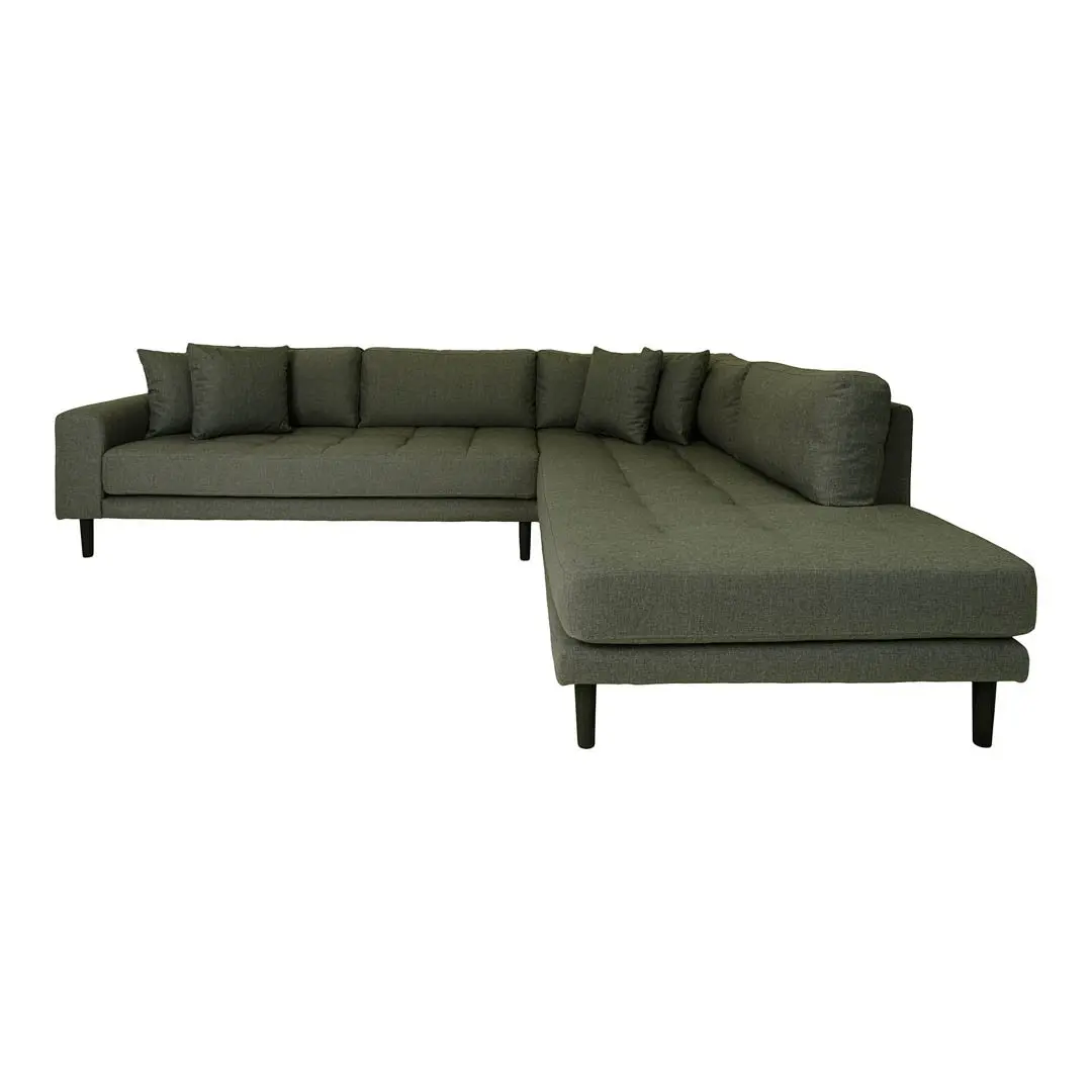 Lido sofa hjørnesofa høyrevent 4 puter grønn.