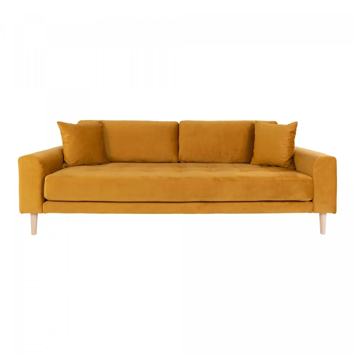 Lido sofa 3 seter velur inkl. 2 pynteputer, sennepsgul.