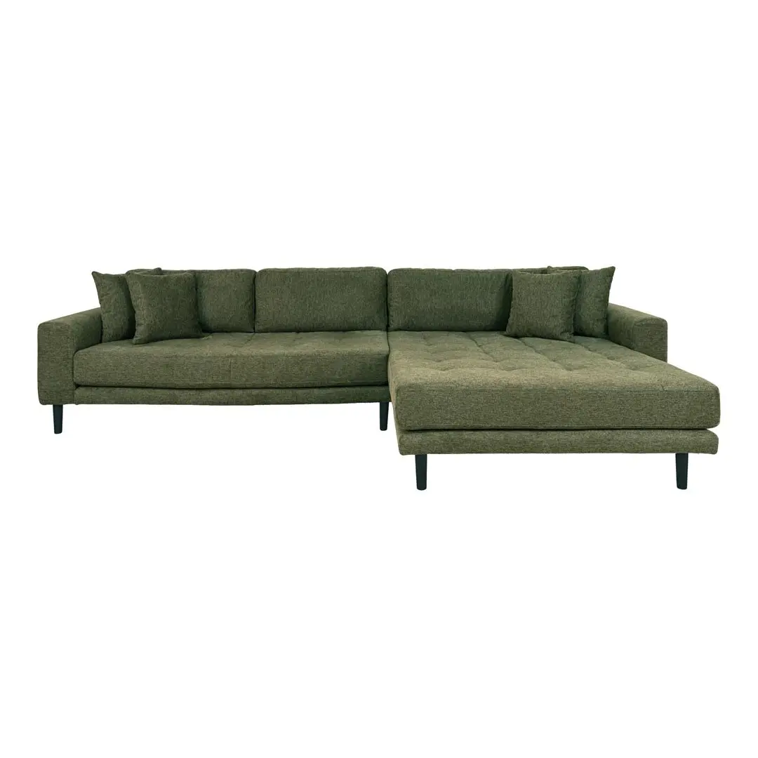 Lido sofa sjeselongsofa høyrevent 4 puter grønn.