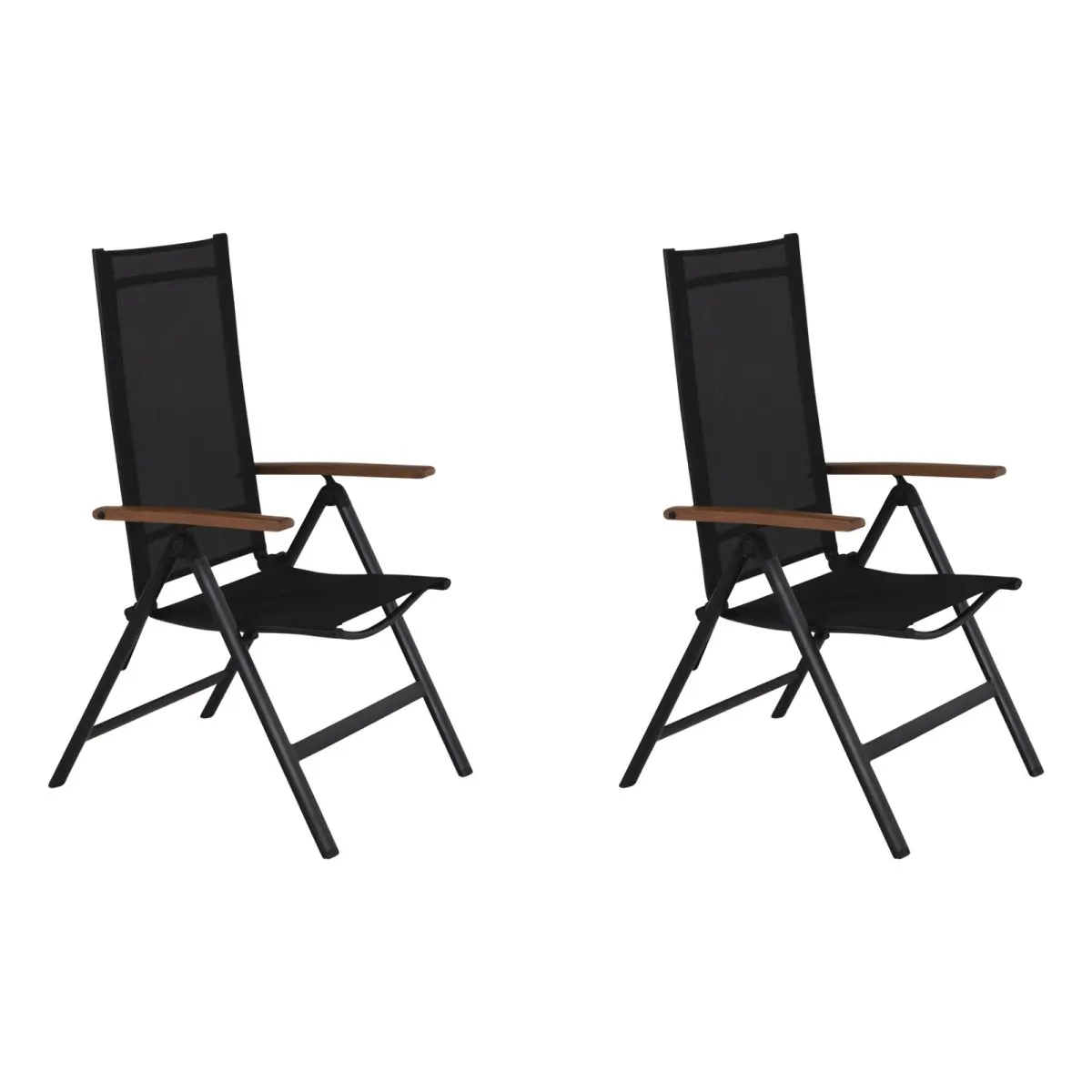 2xLamira hagestol posisjons stol, svart og teak armlæn. .