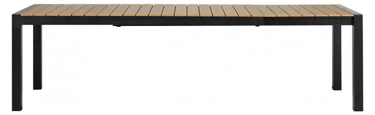 Joan hagebord 205-275 x 100 cm, med uttrekk inkl. 1 plate, svart og teak dekor.