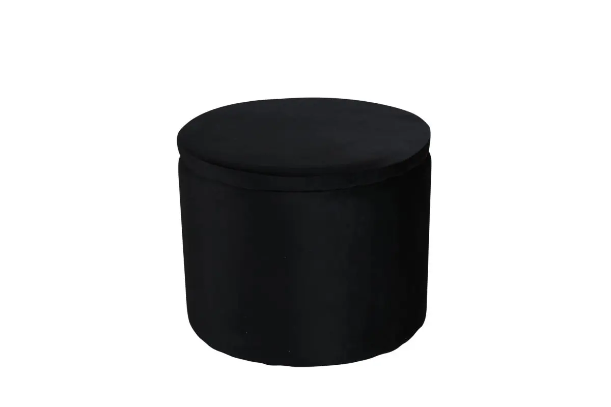 Dunken puff, fotskammel med oppbevaring Ø51cm velour svart.
